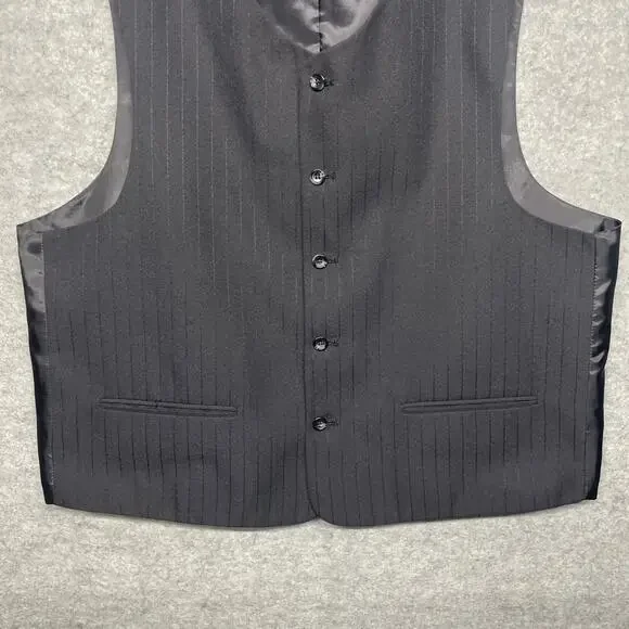 Mens 46R Black Pinstripe Formal Vest Classic 5-Button Dress Waistcoat Wedding - Picture 3 of 7